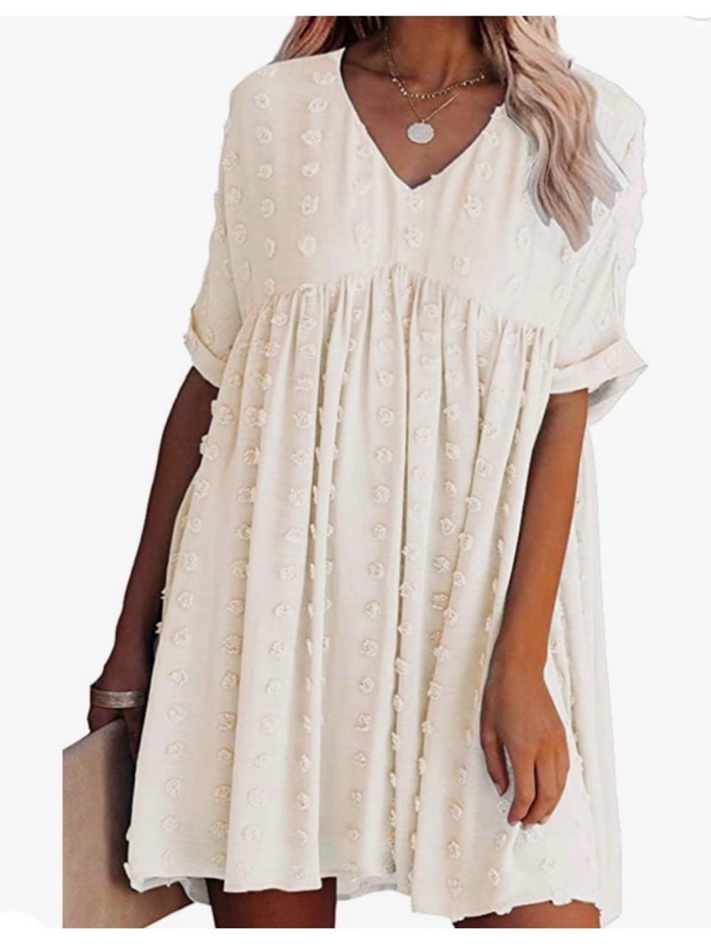 Ecowish ivory cream semi sheer dot dress short small S